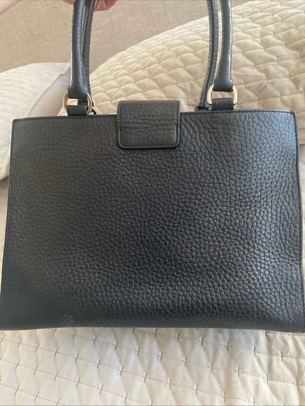 Furla Black Pebbled Leather Satchel with Gold Buckle